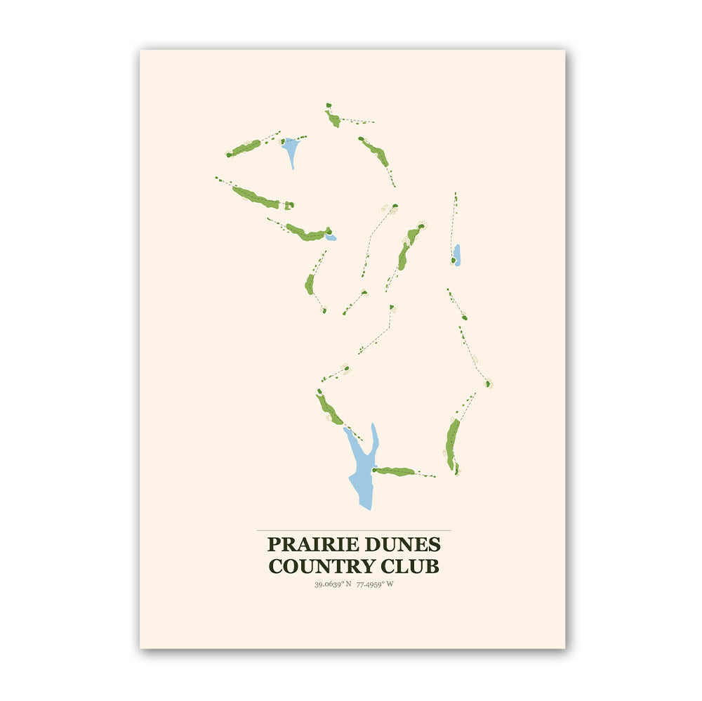 Prairie Dunes Country Club golf course map print poster, Virginia USA golf wall art