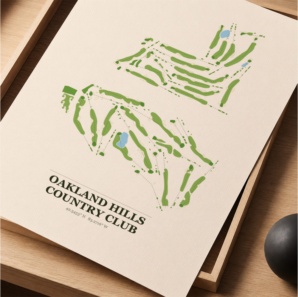 Oakland Hills Country Club Golf Course Map Print Poster | Michigan USA Golf Wall Art