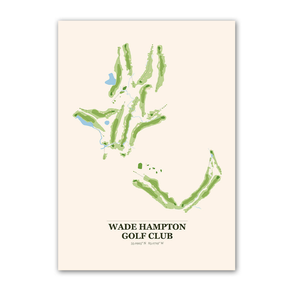 Wade Hampton golf course map print poster, North Carolina USA golf wall art