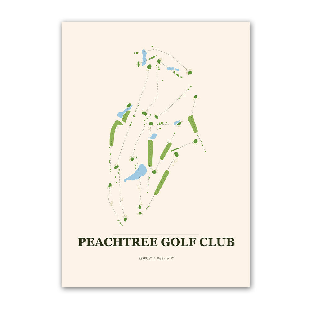 Peachtree golf course map print poster, Georgia USA golf wall art