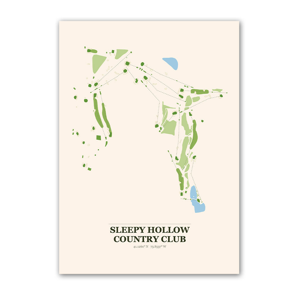 Sleepy Hollow Country Club golf course map print poster, New York USA golf wall art