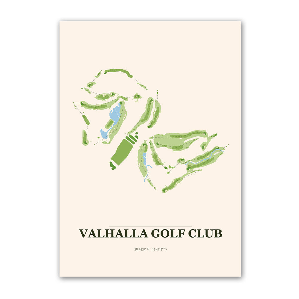 Valhalla golf course map print poster, Kentucky USA golf wall art