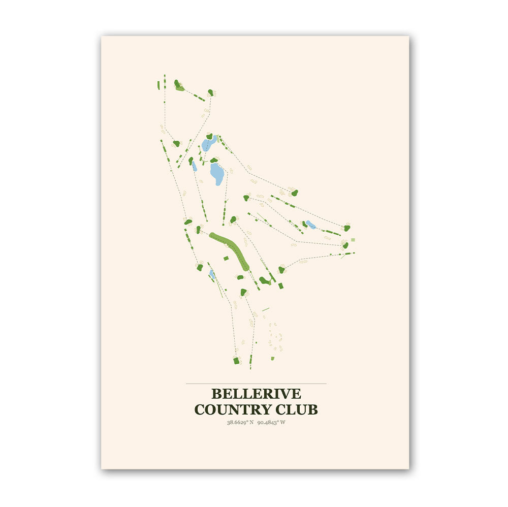 Bellerive Country Club golf course map print poster, Missouri USA golf wall art