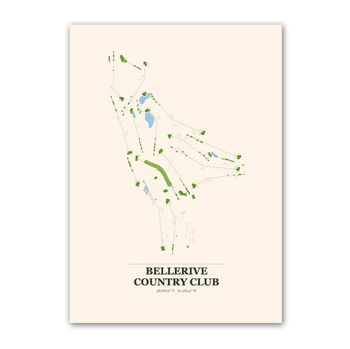 Bellerive Country Club golf course map print poster, Missouri USA golf wall art