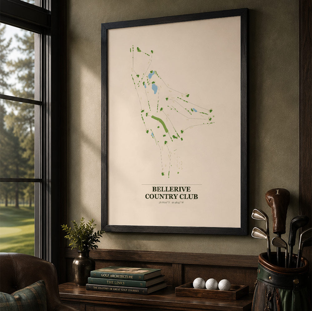 Bellerive Country Club Golf Course Map Print Poster | Missouri USA Golf Wall Art