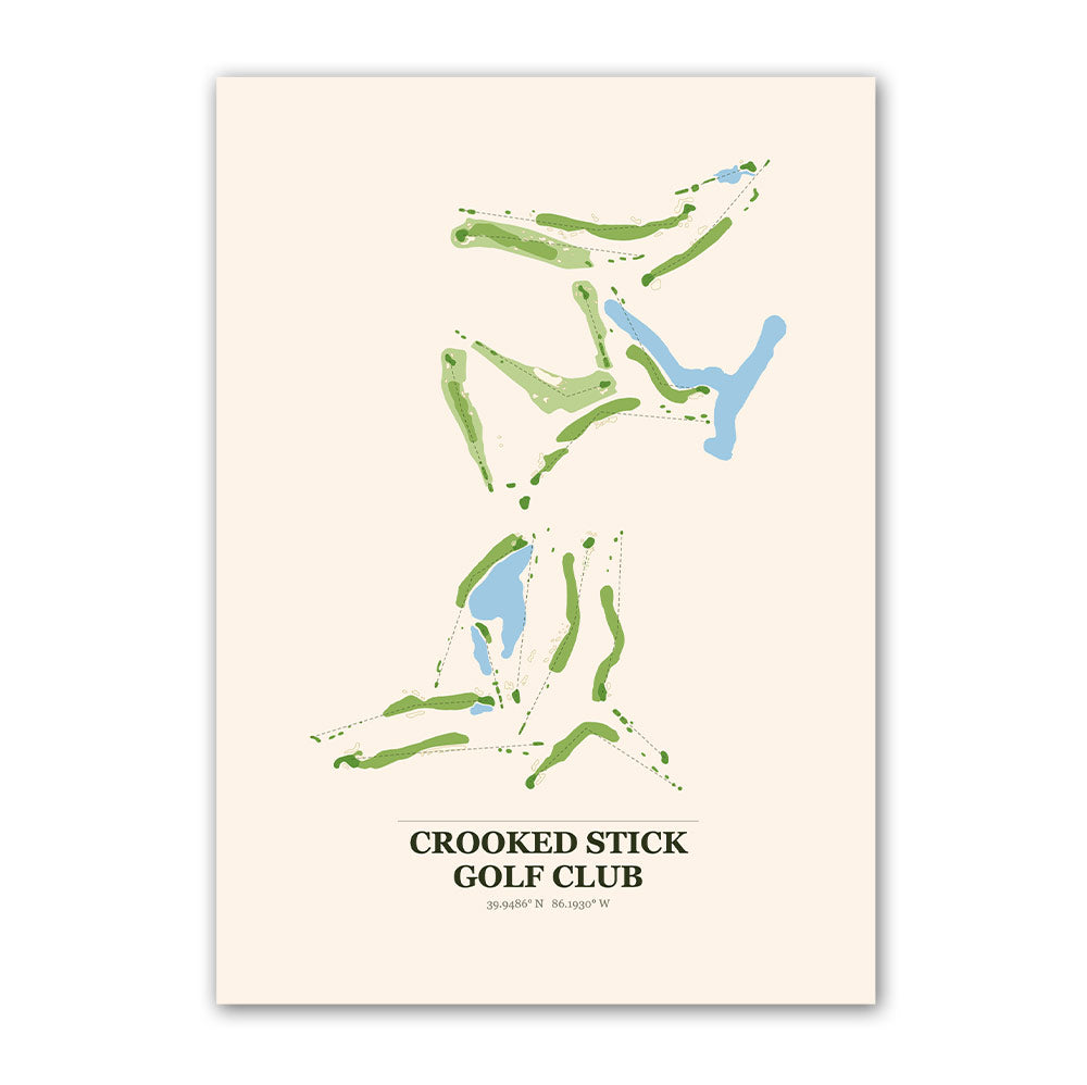 Crooked Stick golf course map print poster, Indiana USA golf wall art