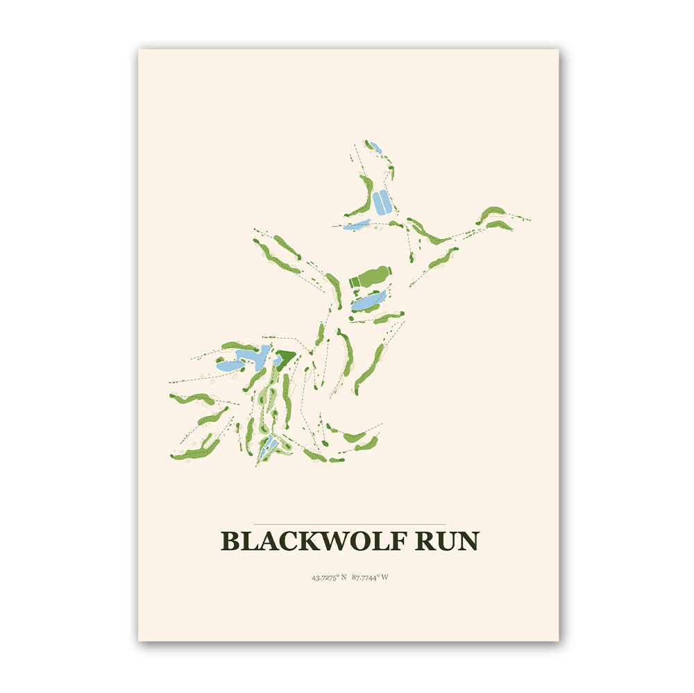 Blackwolf Run golf course map print poster, Wisconsin USA golf wall art