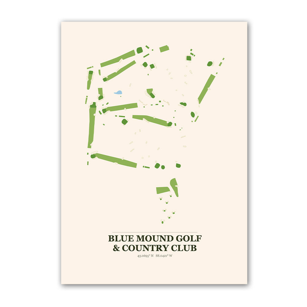 Blue Mound Golf & Country Club golf course map print poster, Wisconsin USA golf wall art