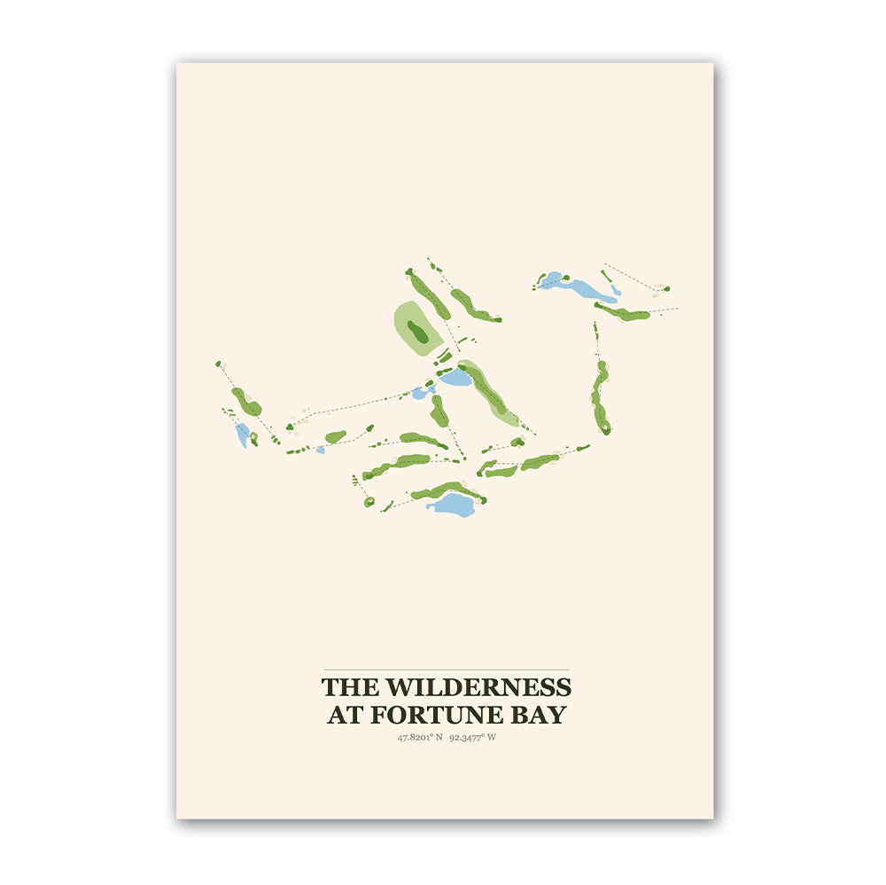 The Wilderness at Fortune Bay golf course map print poster, Minnesota USA golf wall art