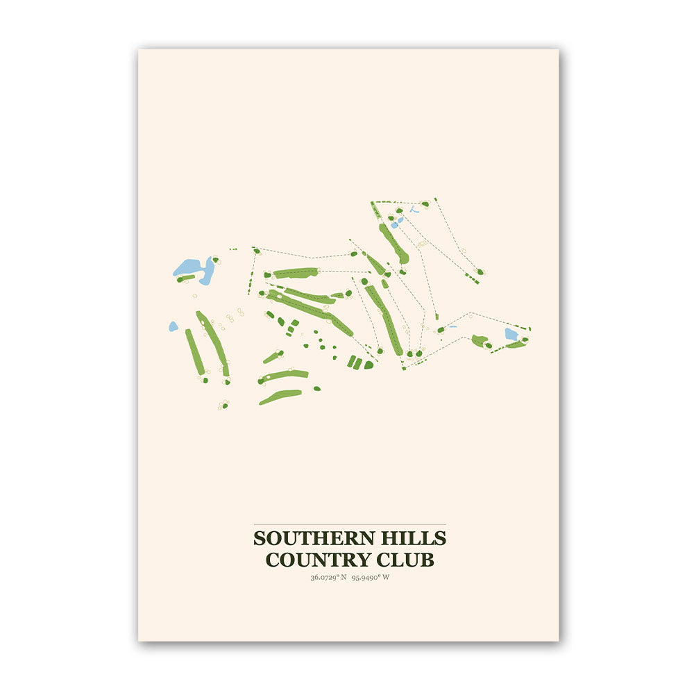 Southern Hills Country Club golf course map print poster, Oklahoma USA golf wall art