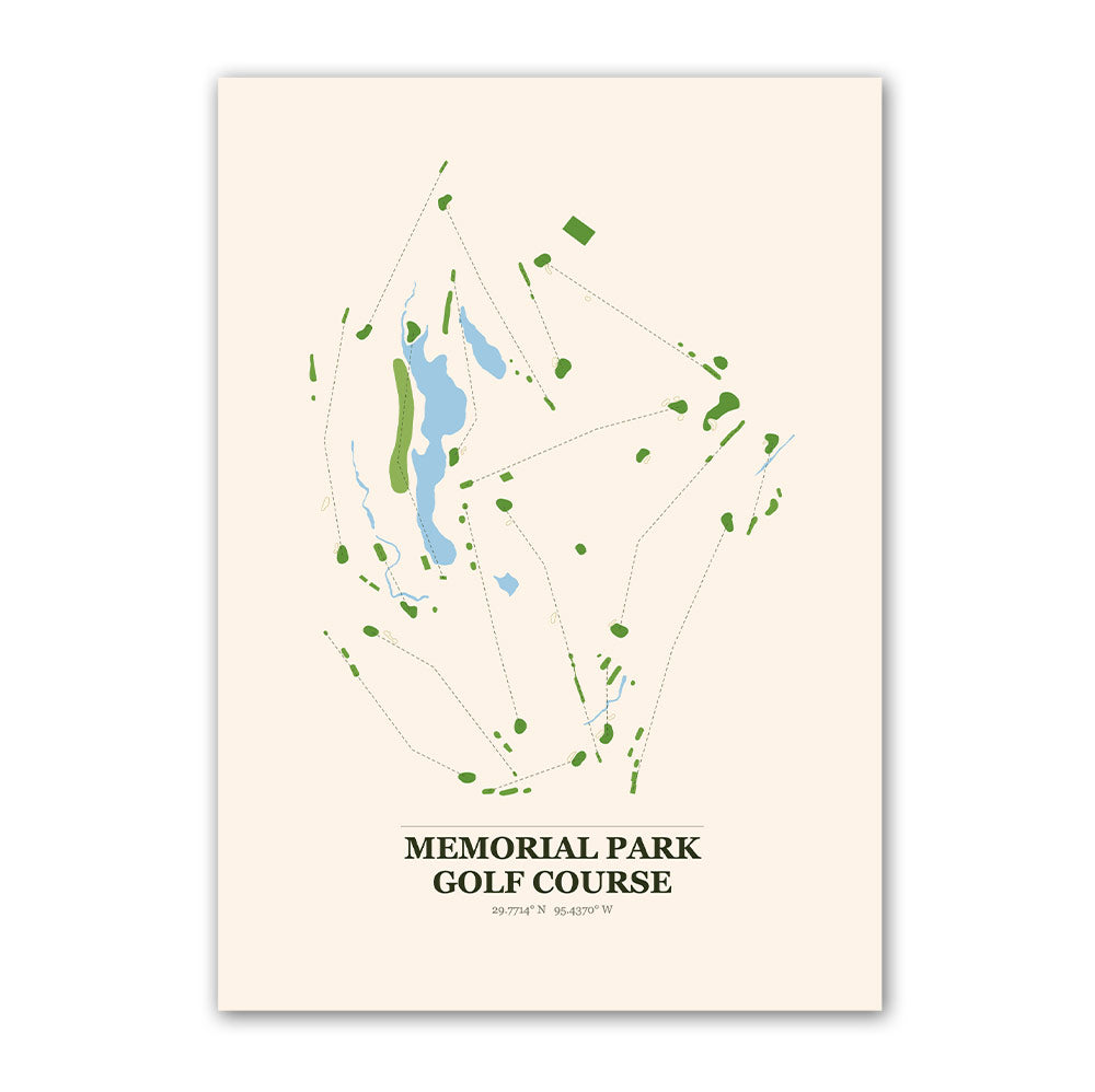 Memorial Park golf course map print poster, Texas USA golf wall art