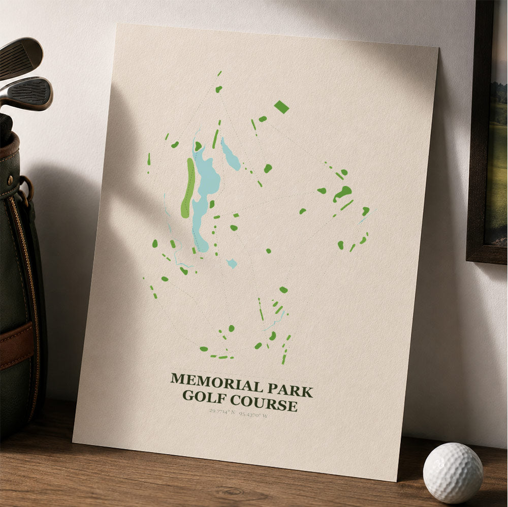 Memorial Park Golf Course Map Print Poster | Texas USA Golf Wall Art