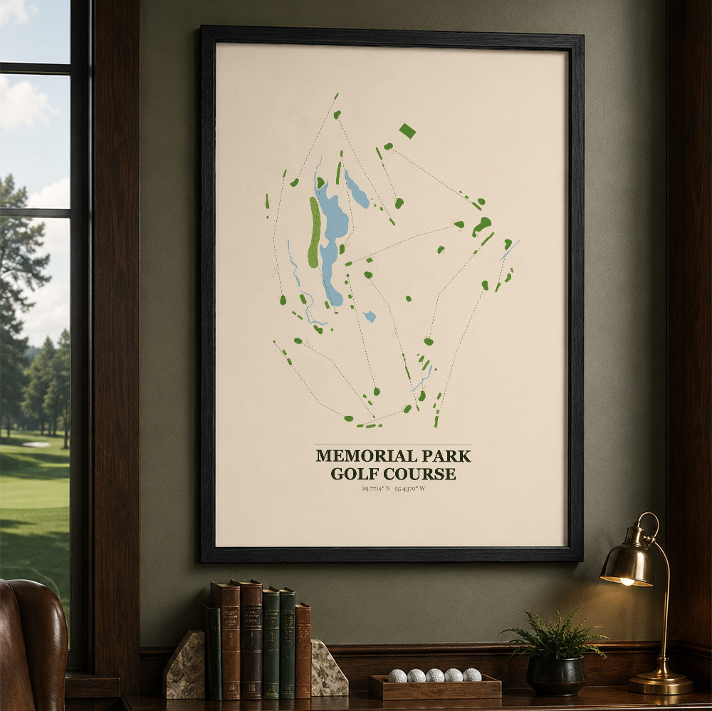 Memorial Park Golf Course Map Print Poster | Texas USA Golf Wall Art