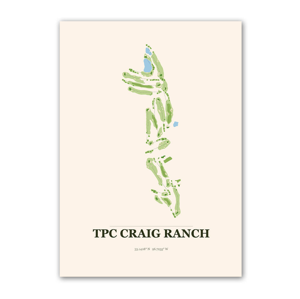 TPC Craig Ranch golf course map print poster, Texas USA golf wall art