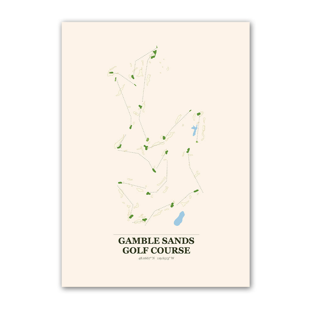 Gamble Sands golf course map print poster, Washington USA golf wall art