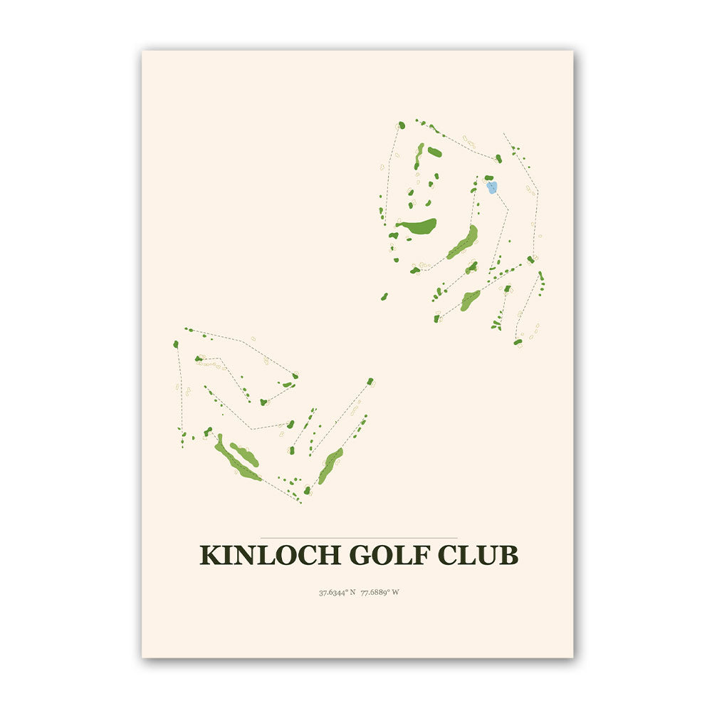 Kinloch golf course map print poster, Virginia USA golf wall art