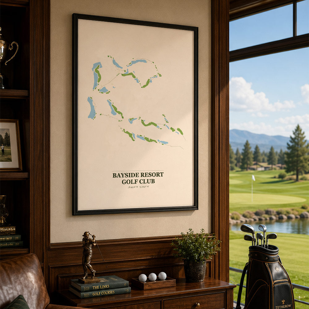 Bayside Resort Golf Course Map Print Poster | Leiria Portugal Golf Wall Art