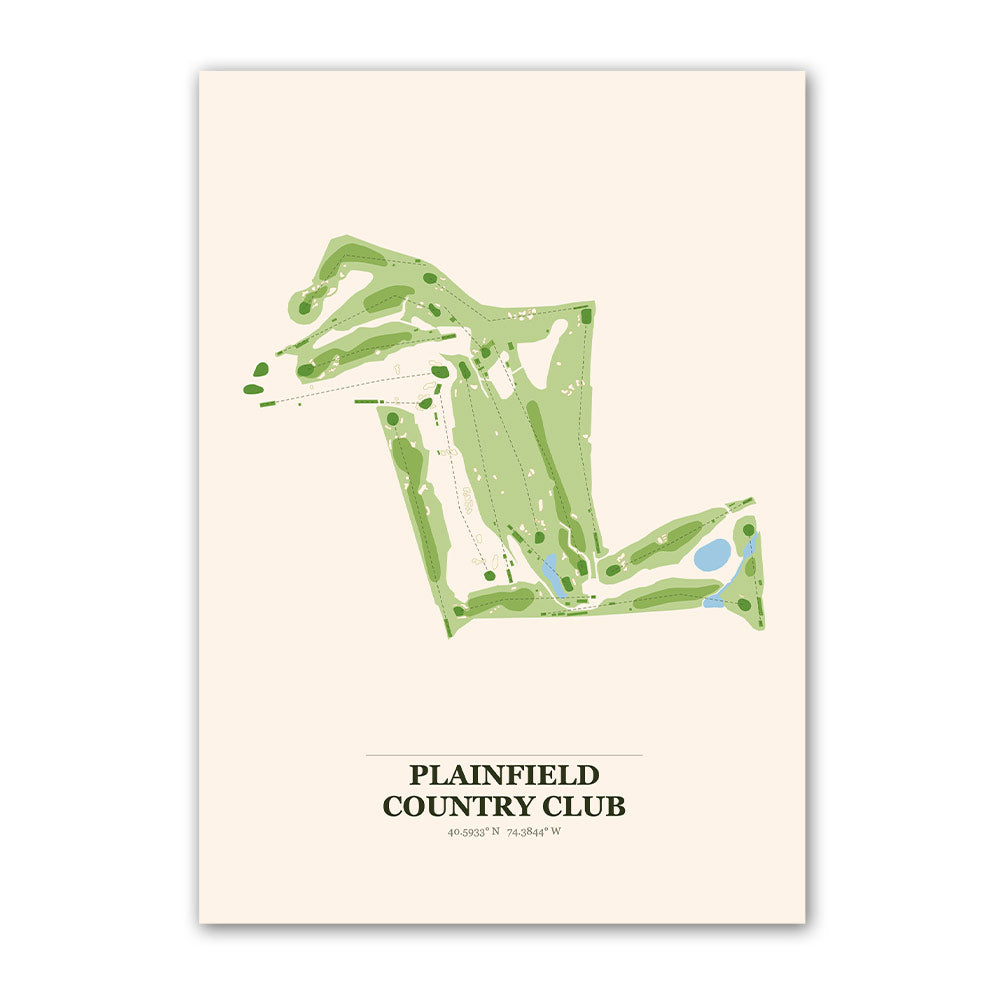 Plainfield Country Club golf course map print poster, New Jersey USA golf wall art
