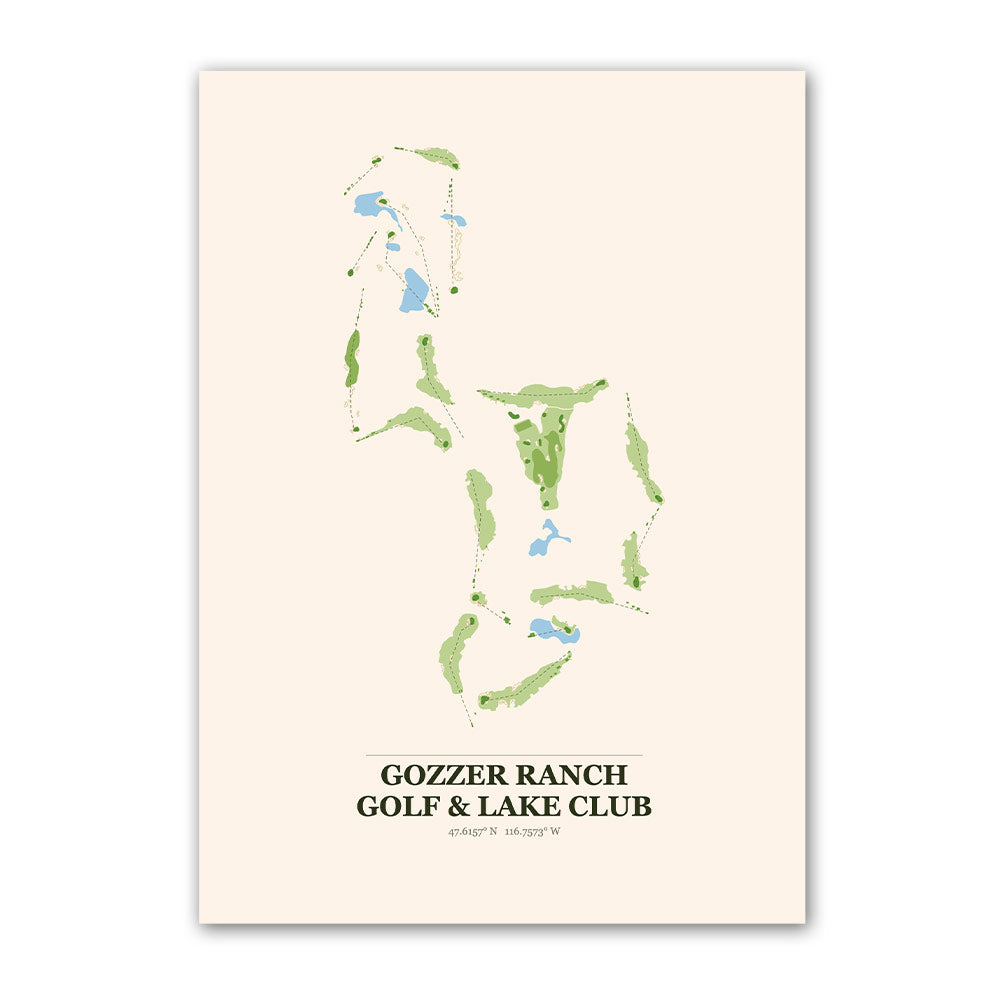 Gozzer Ranch Golf & Lake Club golf course map print poster, Idaho USA golf wall art