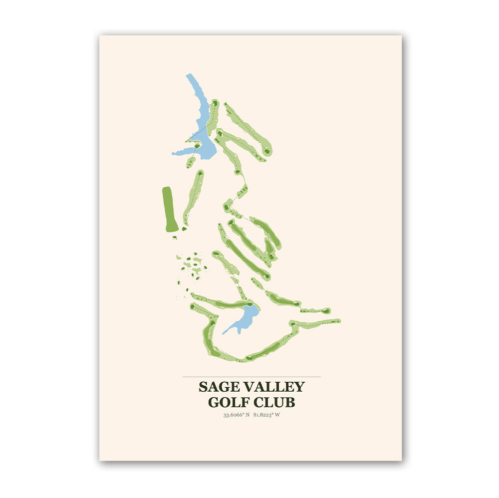 Sage Valley golf course map print poster, South Carolina USA golf wall art