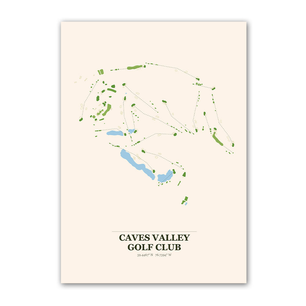 Caves Valley golf course map print poster, Maryland USA golf wall art