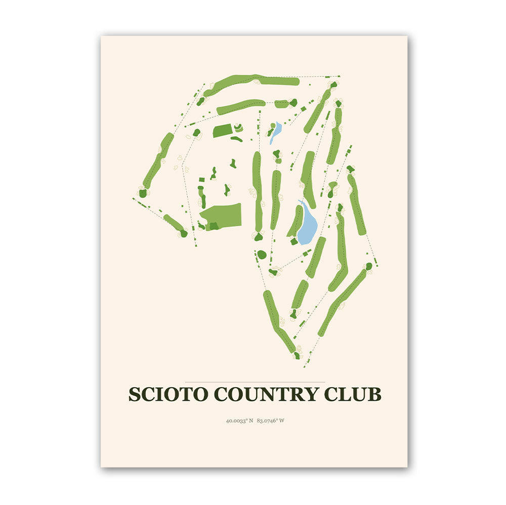 Scioto Country Club golf course map print poster, Ohio USA golf wall art