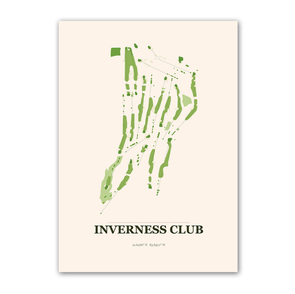Inverness Club golf course map print poster, Ohio USA golf wall art