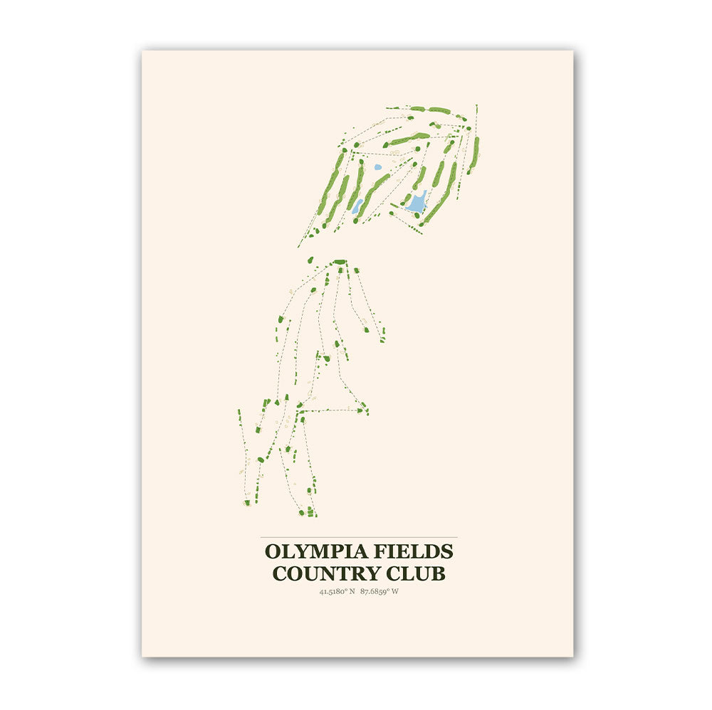 Olympia Fields Country Club golf course map print poster, Illinois USA golf wall art