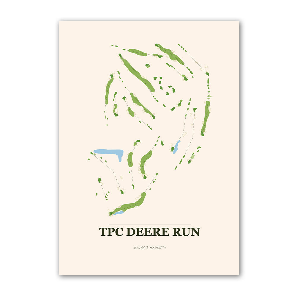 TPC Deere Run golf course map print poster, Illinois USA golf wall art
