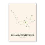 Bel Air Country Club golf course map print poster, California USA golf wall art