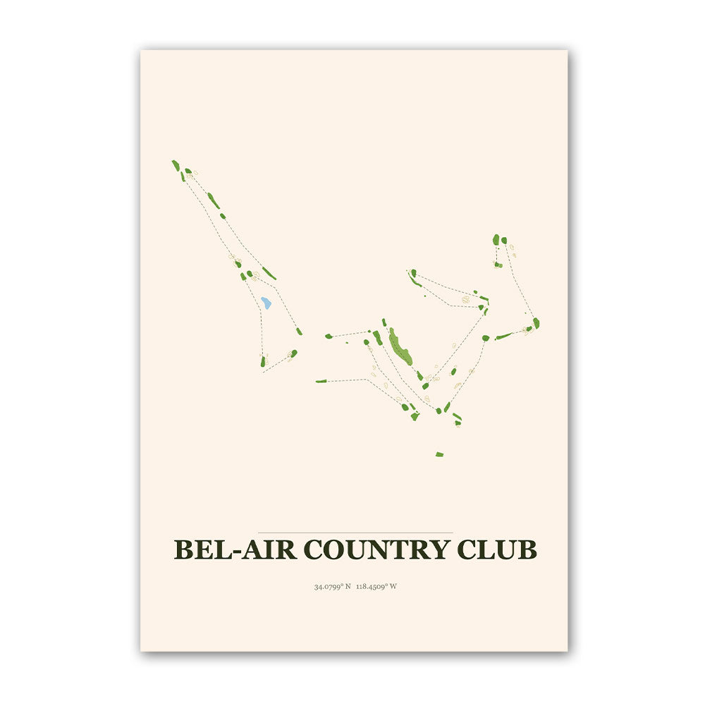 Bel Air Country Club golf course map print poster, California USA golf wall art