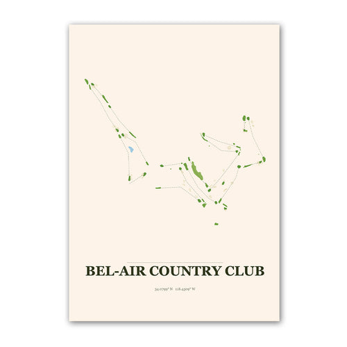 Bel Air Country Club golf course map print poster, California USA golf wall art