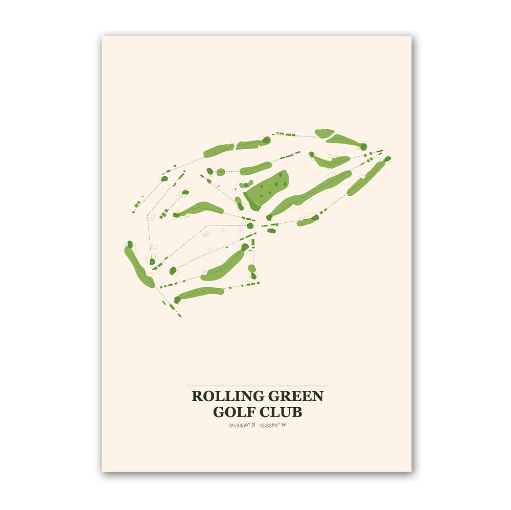 Rolling Green golf course map print poster, Pennsylvania USA golf wall art