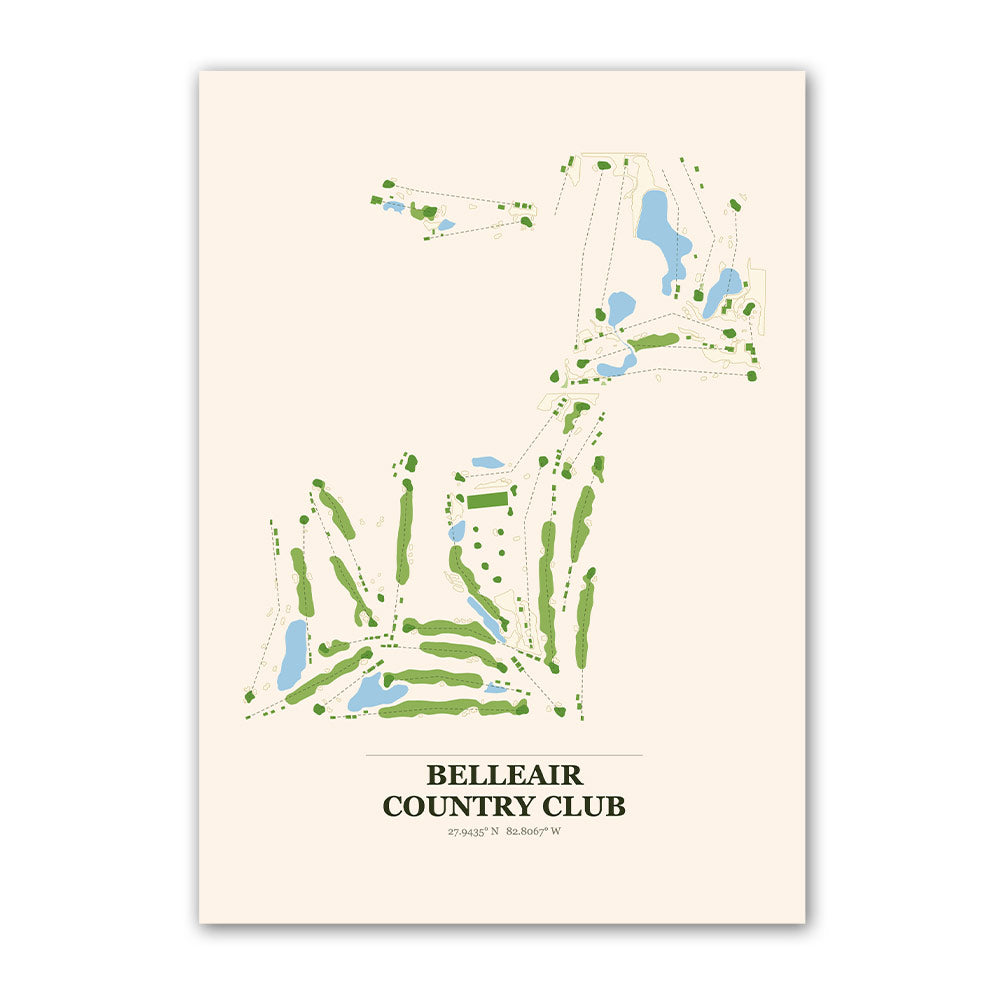 Belleair Country Club golf course map print poster, Florida USA golf wall art
