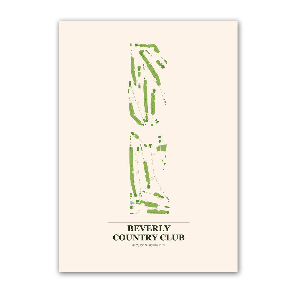 Beverly Country Club golf course map print poster, Illinois USA golf wall art