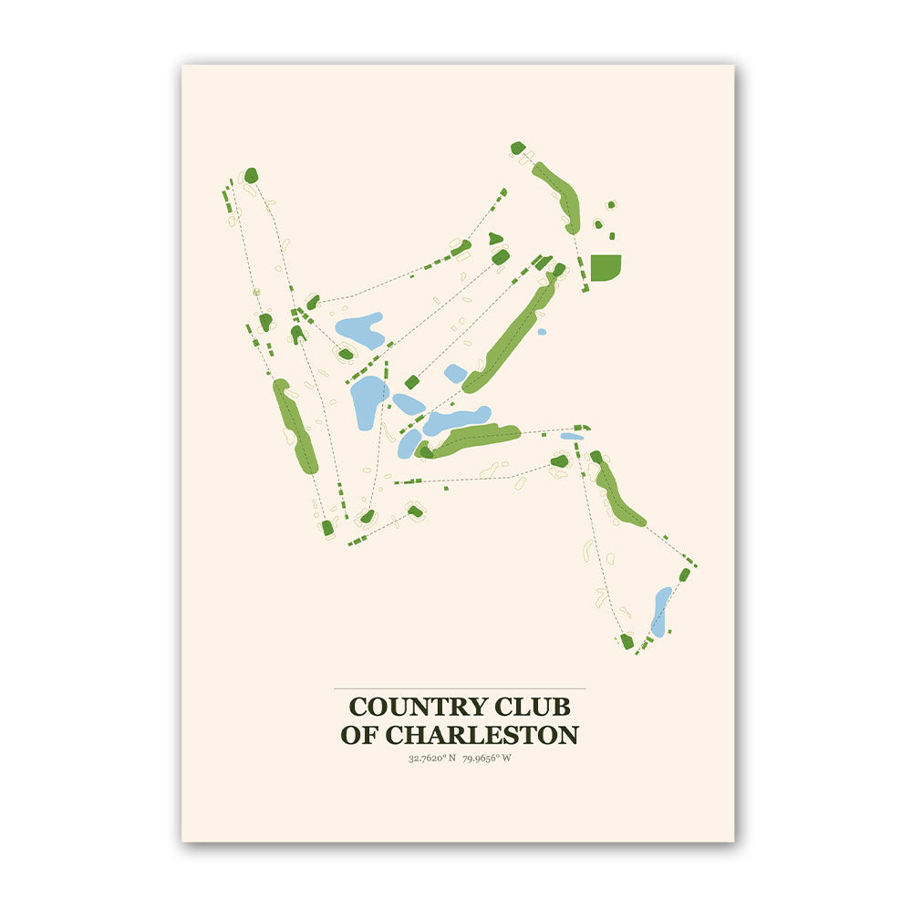 Country Club of Charleston golf course map print poster, South Carolina USA golf wall art