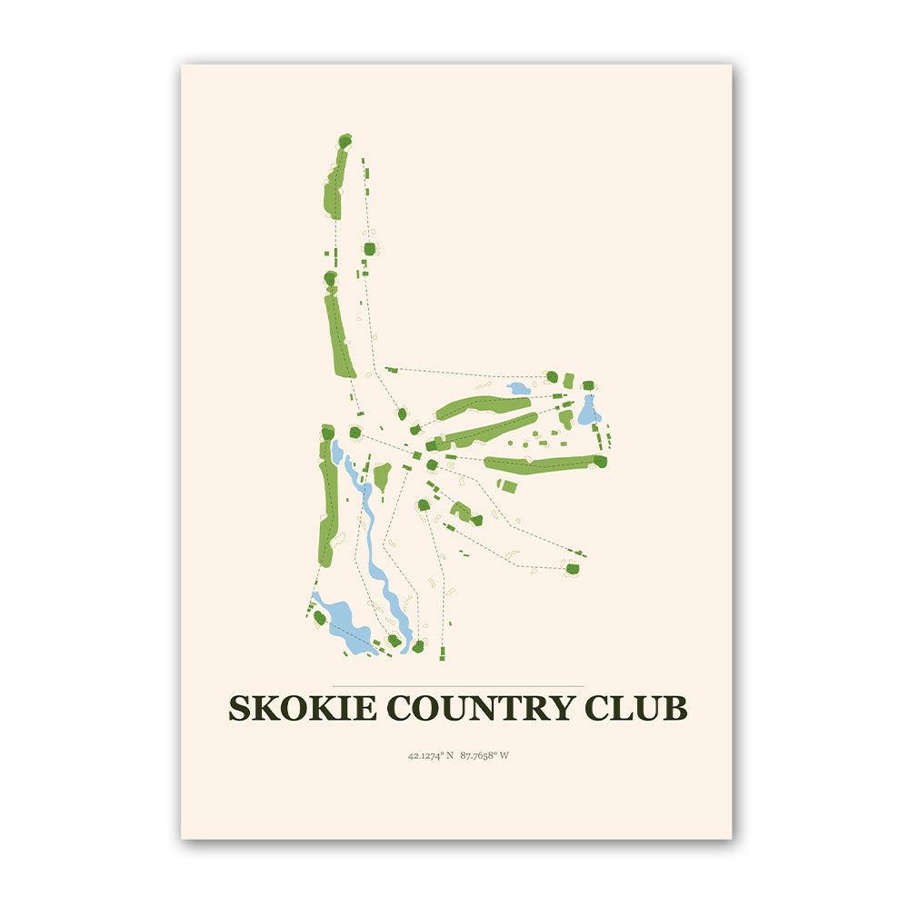 Skokie Country Club golf course map print poster, Illinois USA golf wall art