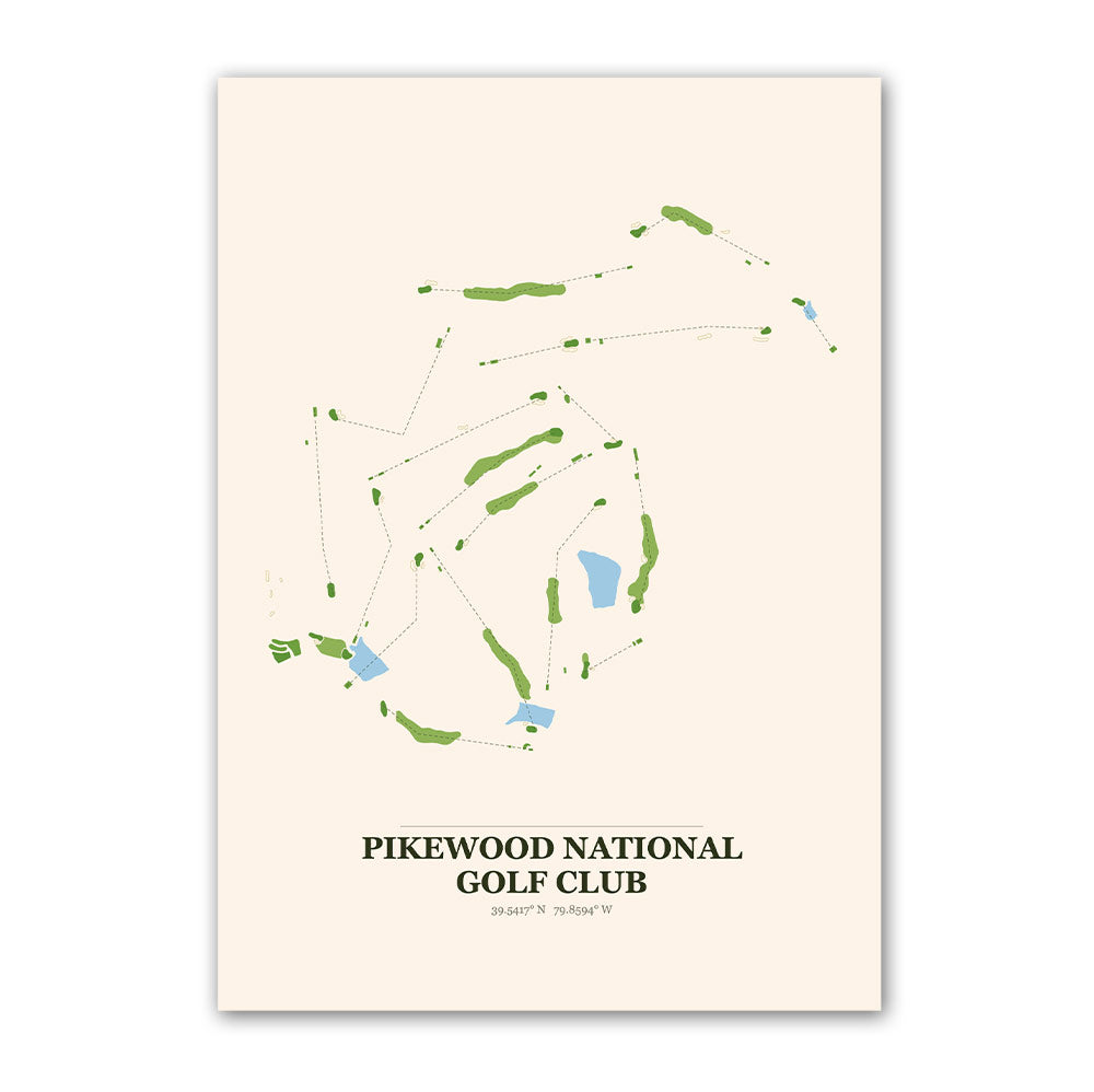 Pikewood National golf course map print poster, West Virginia USA golf wall art