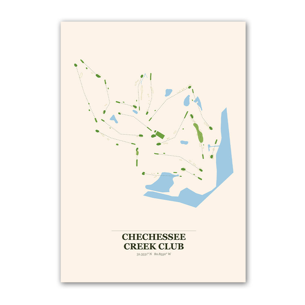 Chechessee Creek Club golf course map print poster, South Carolina USA golf wall art