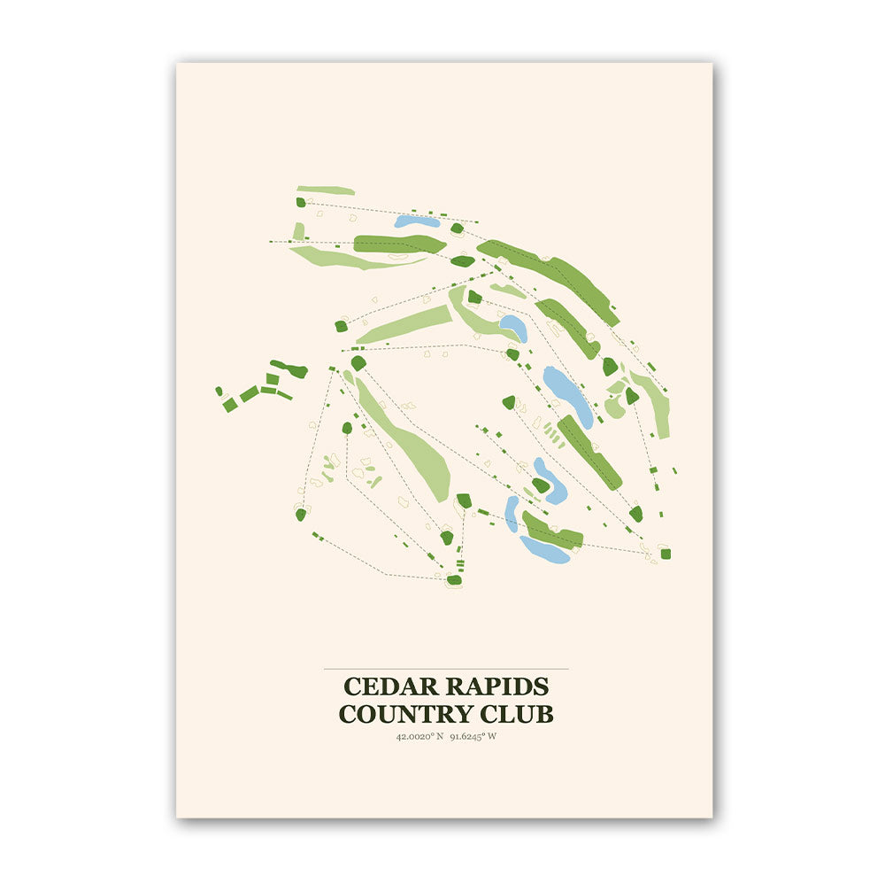 Cedar Rapids Country Club golf course map print poster, Iowa USA golf wall art
