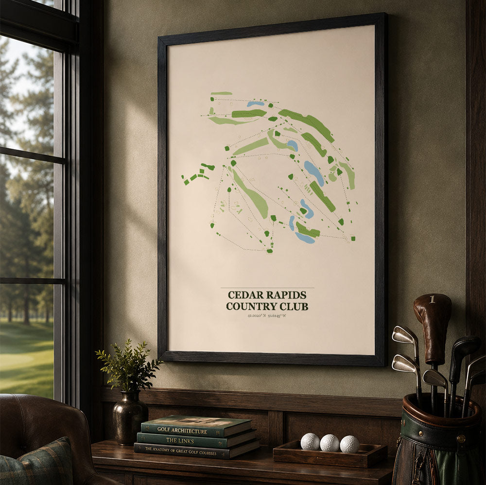Cedar Rapids Country Club Golf Course Map Print Poster | Iowa USA Golf Wall Art