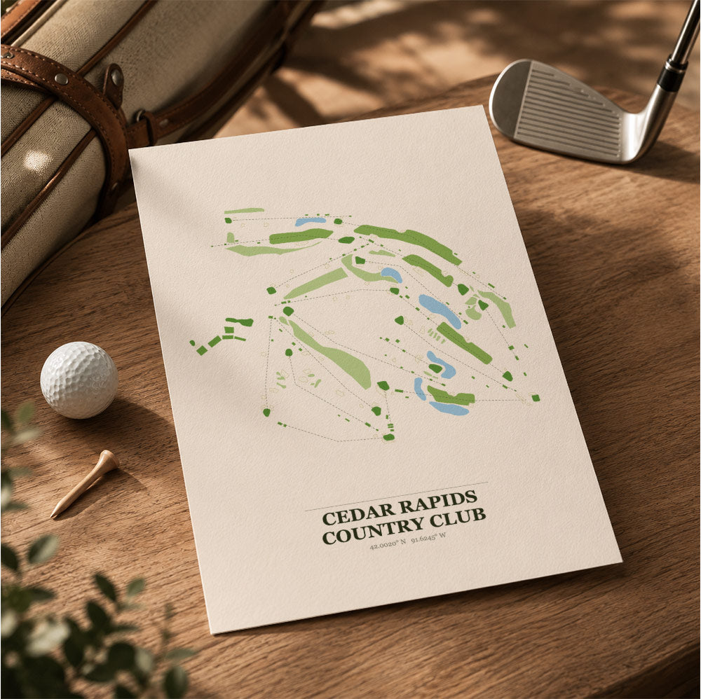 Cedar Rapids Country Club Golf Course Map Print Poster | Iowa USA Golf Wall Art