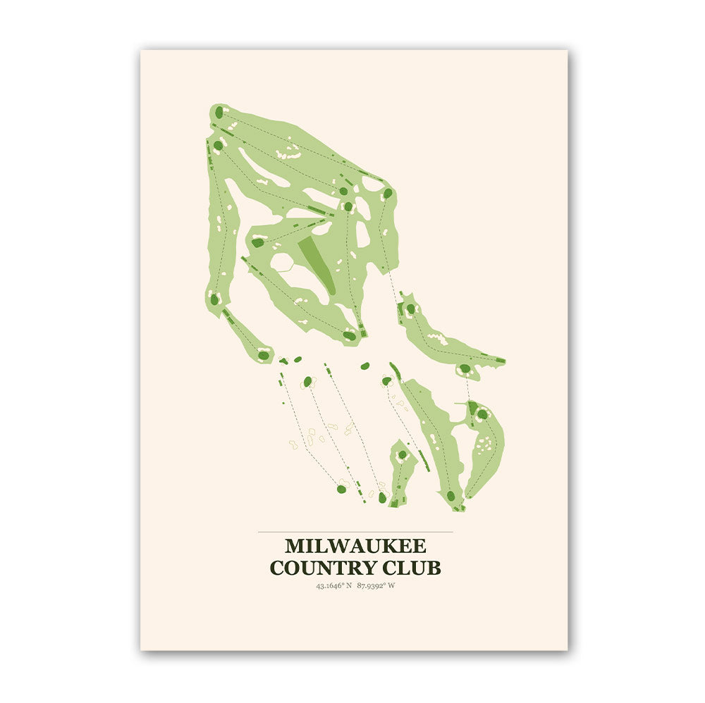 Milwaukee Country Club golf course map print poster, Wisconsin USA golf wall art