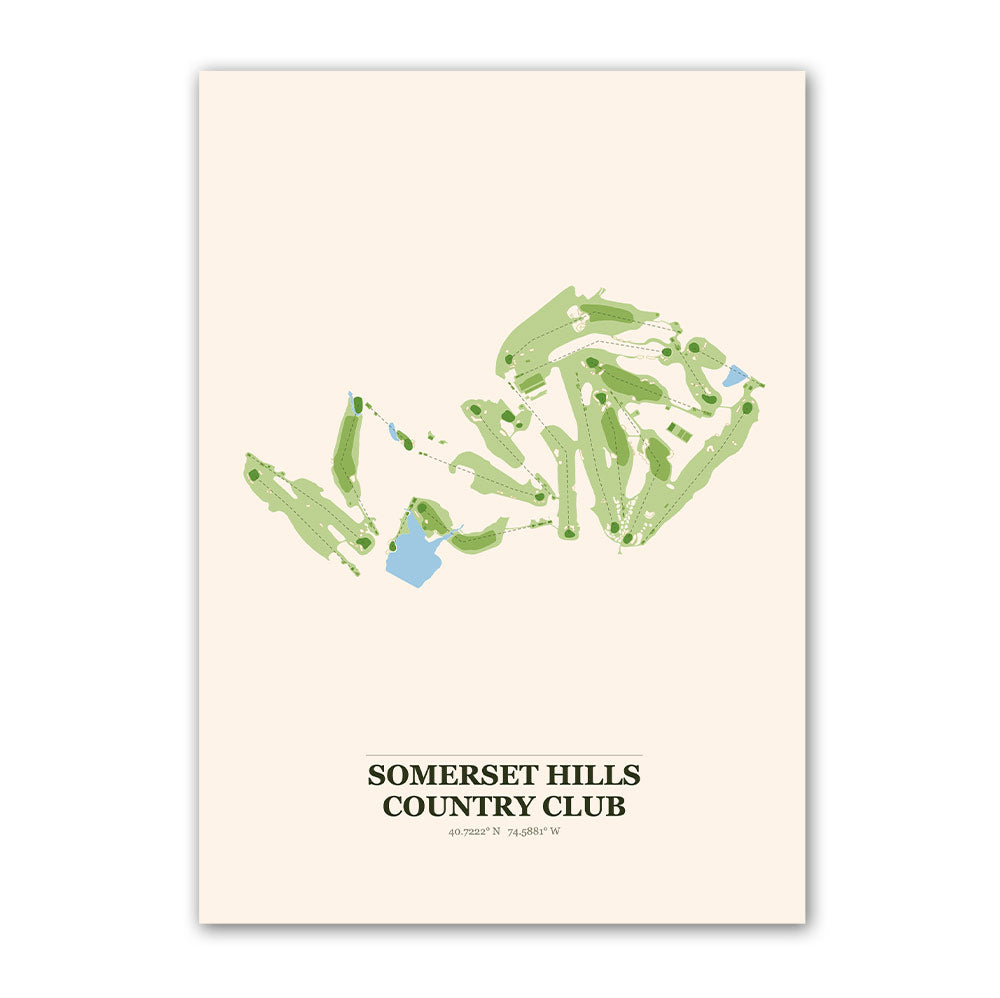 Somerset Hills Country Club golf course map print poster, New Jersey USA golf wall art
