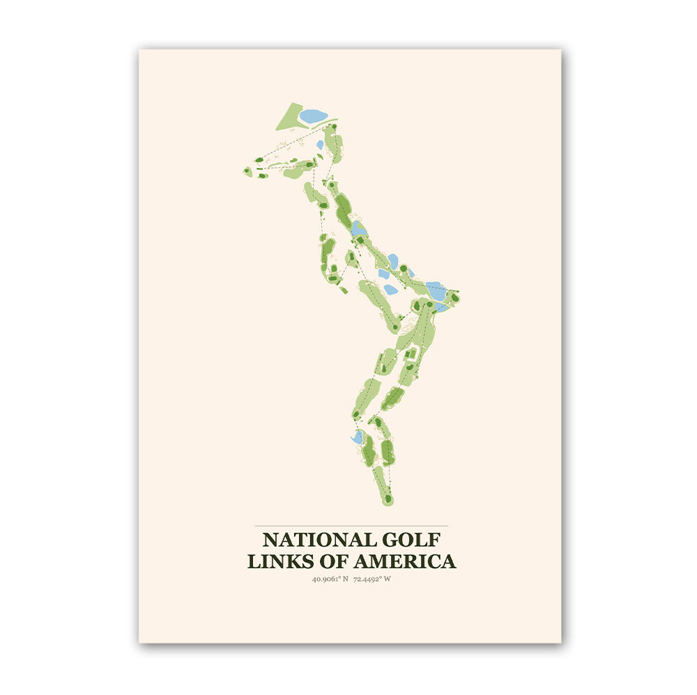 National Golf Links of America golf course map print poster, New York USA golf wall art