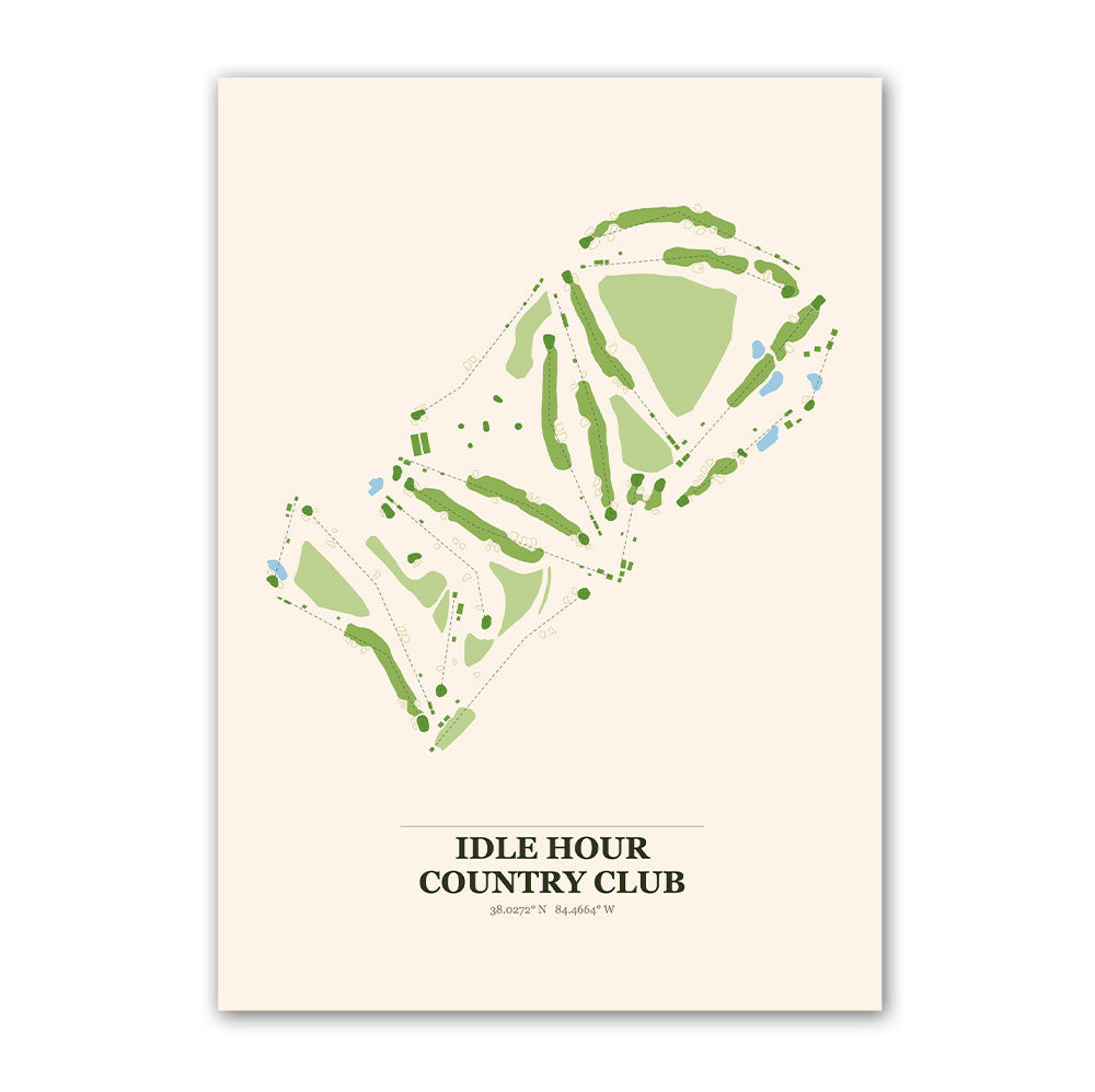 Idle Hour Country Club golf course map print poster, Kentucky USA golf wall art