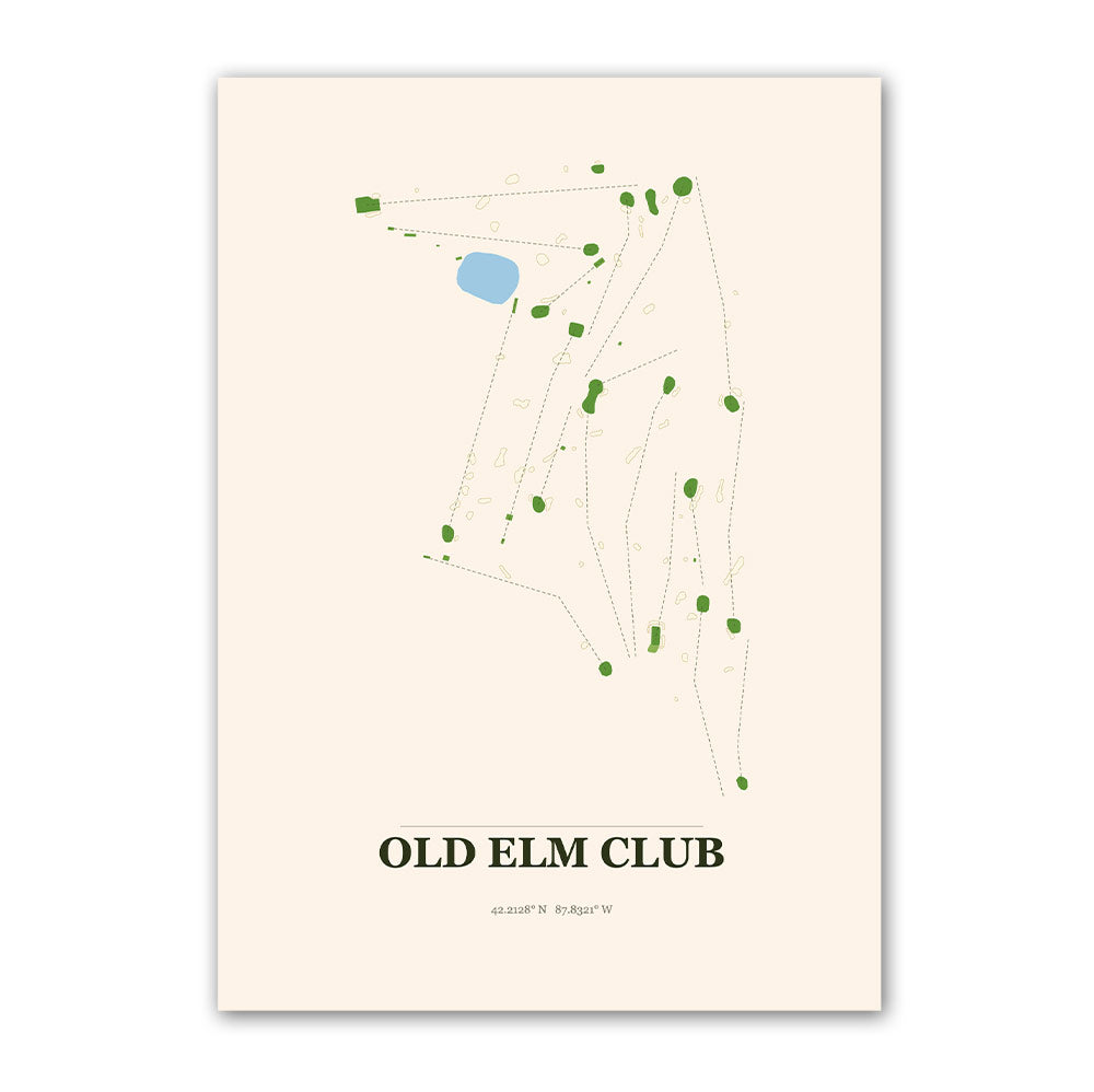 Old Elm Club golf course map print poster, Illinois USA golf wall art