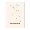 Old Elm Club golf course map print poster, Illinois USA golf wall art