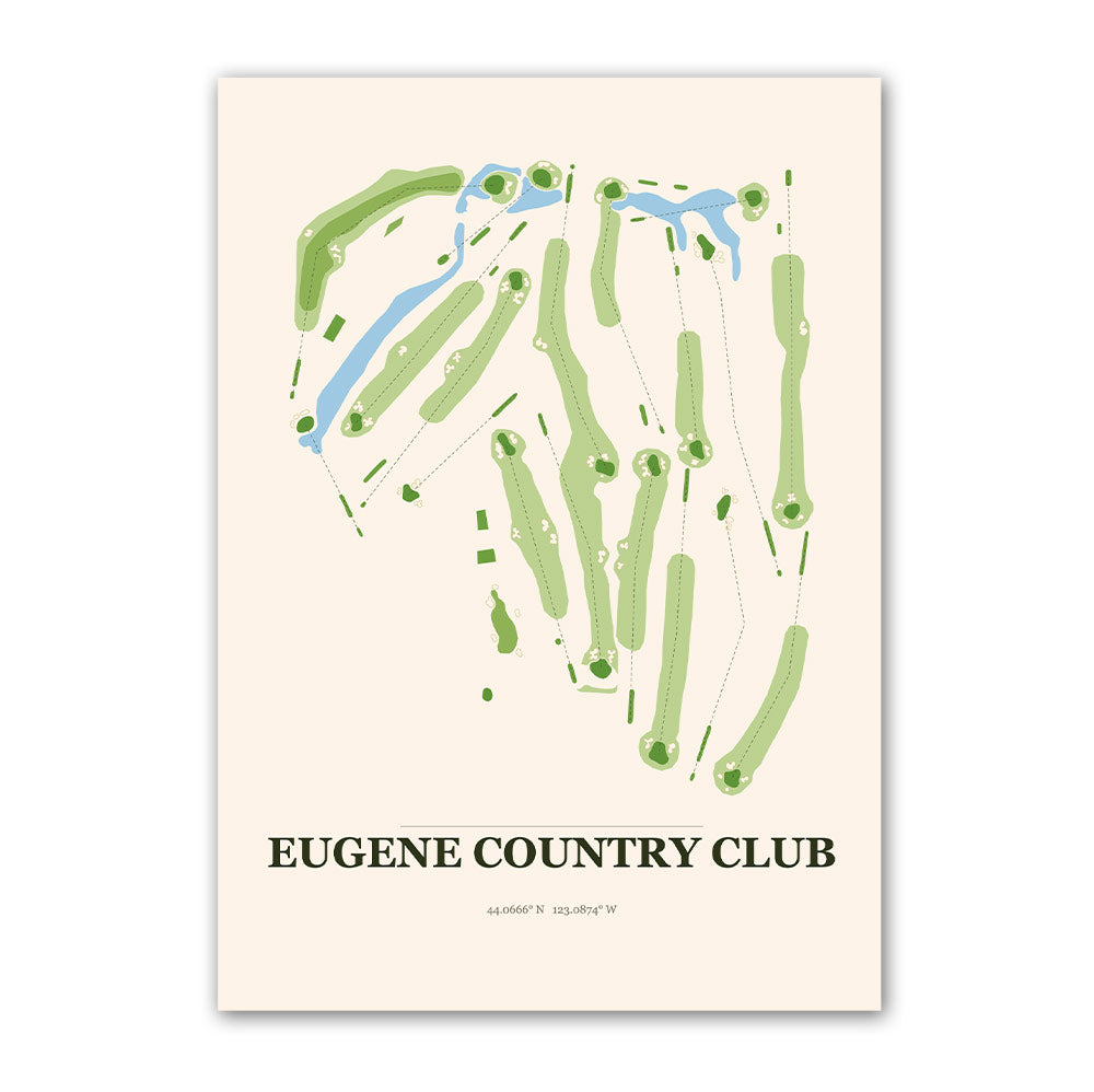 Eugene Country Club golf course map print poster, Oregon USA golf wall art