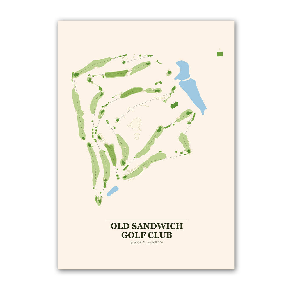 Old Sandwich golf course map print poster, Massachusetts USA golf wall art